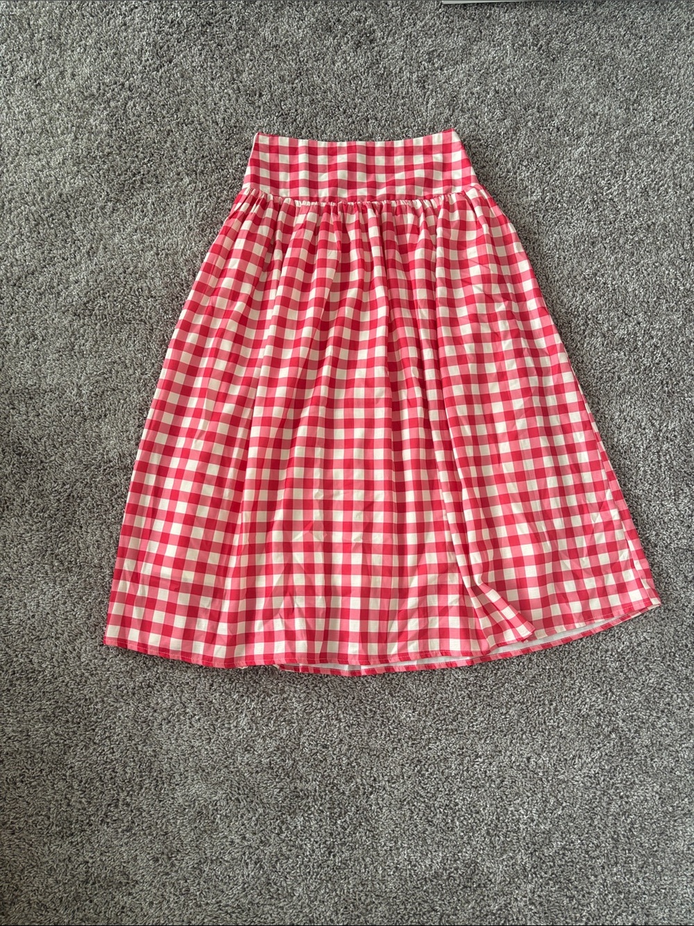 Women's Red and White Gingham Midi Skirt